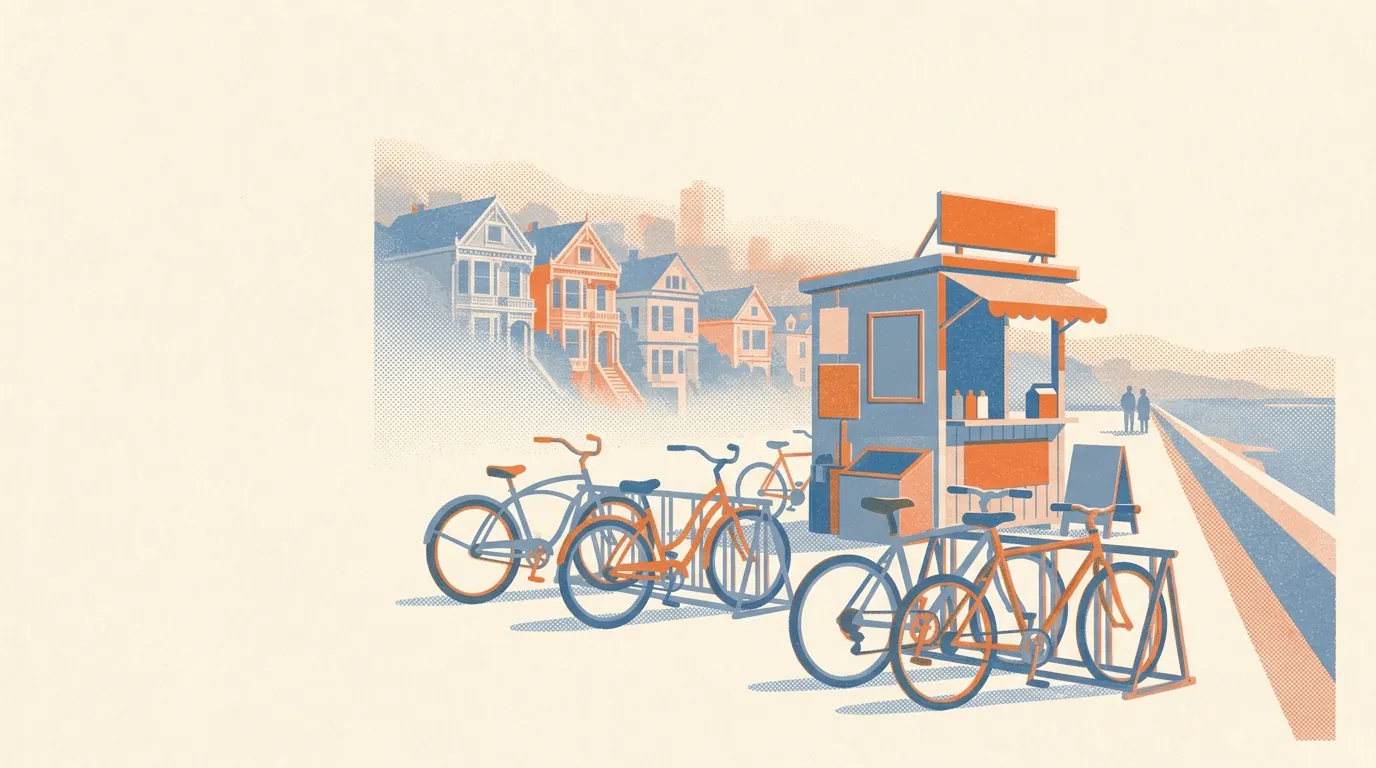 Illustration of bike rentals and tours in San Francisco