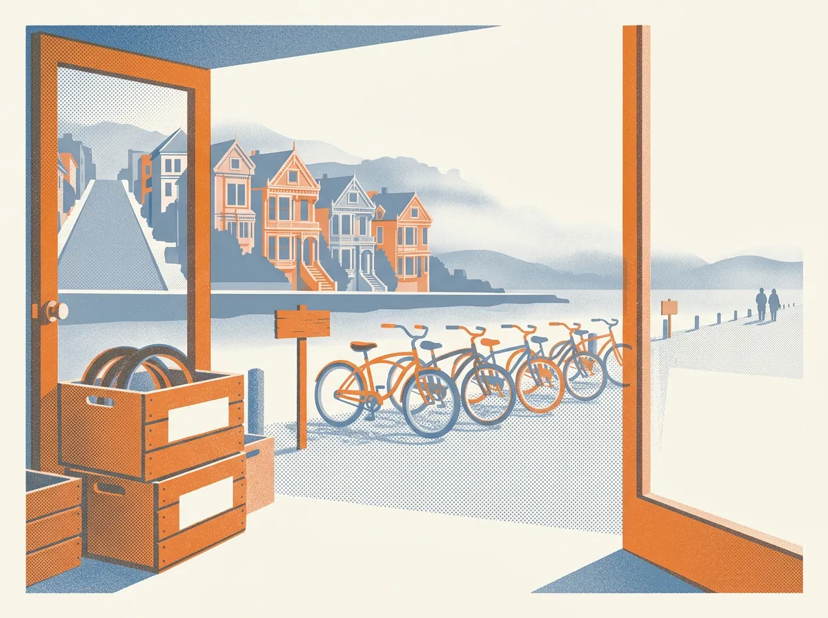 Illustration of bike rentals and tours in San Francisco